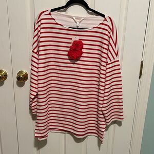 Oversized Nanette Lepore Red and White Striped Sweatshirt